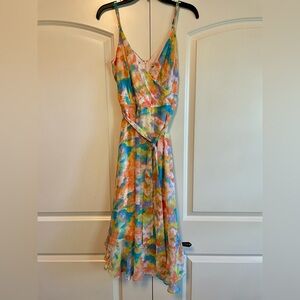 BCBGeneration Blue, Orange, Pink & Cream Watercolor Midi dress.  Worn once